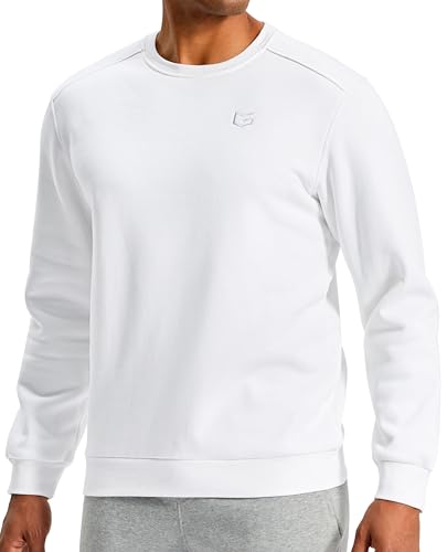 G Gradual Men's Fleece Lined Crewneck Sweatshirt Midweight Regular Fit Athletic Workout Warm Pullover Sweater Shirts(White,Large)