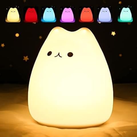 ZKLiLi Cute Cat Lamp, Night Light for Girls Bedroom, Kitty Lamp Birthday Gifts for Kids Baby Toddler Teen Portable Silicone Kawaii Nightlight Nursery Room Decor (Battery Cat) Cover