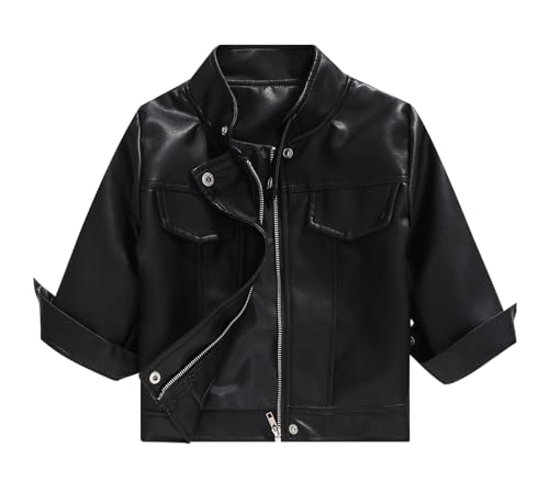 FEOYA Enfant Blouson Pu Cuir Loisirs Ado Manteau Moto Décontracté Garcon Blousons Simili Cuir Beau Veste Automne Printemps Noir 3 4 Ans
