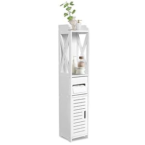 Armoire de salle de bain, Meuble Toilette WC Rangement Meuble Salle de Bain Colonne Etagère Salle de Bains pour Chambre Couloir Toilettes Blanc 80 * 15.5 * 15cm