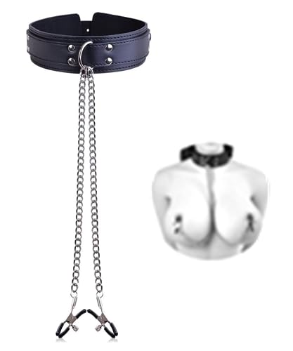 Dstymkler Collare Gotico Nero con Clip a Catena in Metallo