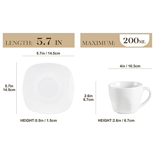 MALACASA Elisa 200ml Ceramic Coffee Cup and Saucer Set for 6, Ivory White Small Espresso Cappuccino Afternoon Tea Cups - Image 3