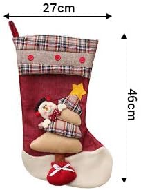 Ultra 1 Reindeer Large Deluxe Plaid Christmas Stockings 3D Plush Xmas Sock Sack Gift Bag for Tree Christmas Stocking Pouch Bag Candy Bag Christmas Decorations For Kids Adults Hanging Socks Décor