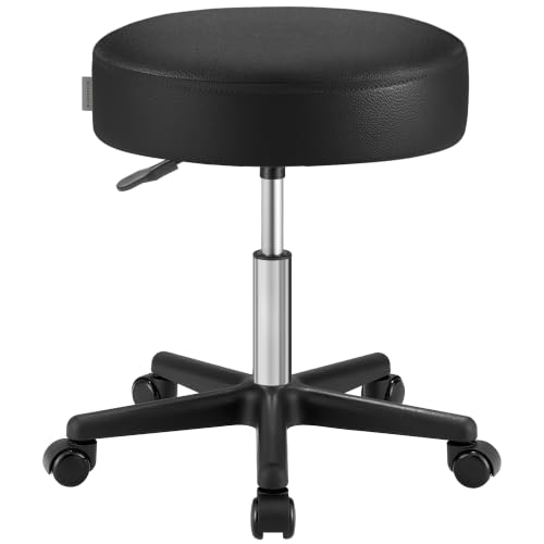 Image of SONGMICS Rolling Stool, Adjustable Swivel Stools Chair, PU Leather, Black