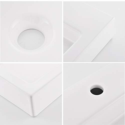 VALISY 25”x19” Inch Modern Above Counter Porcelain Ceramic White Rectangle Bathroom Vessel Sink, Vanity Lavatory Bath Countertop Art Basin Sinks with Single Faucet Hole