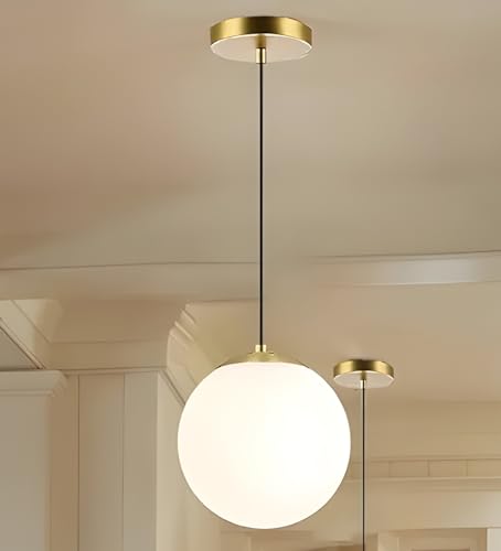 Image of Golden Metal & Glass Hanging Pendant Light, Ball Shaped, E27 Bulb Holder, for Living Room, Bedroom (Without Bulb, 1, Pack)