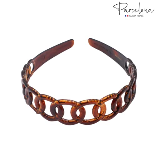 Parcelona French Round Chain Tortoise Shell Brown Celluloid Acetate Flexible No Slip Sturdy And Durable Hair Clips Hair Headband For Women And Girls thumb #2