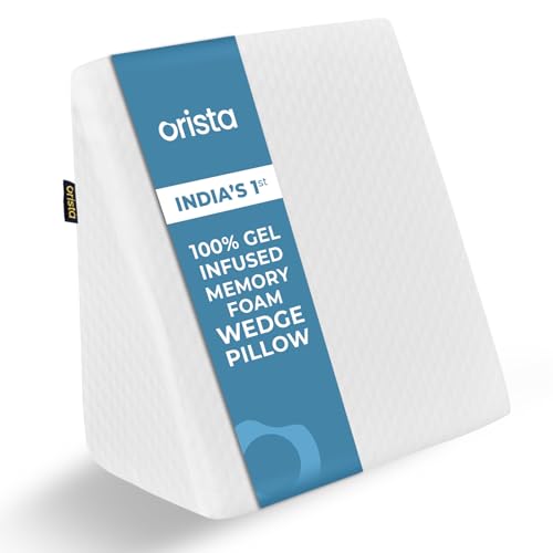 Image of Orista Wedge Pillow Made with Advance Gel Blended Memory Foam Complete Back Support, Acid Reflux, Anti Snoring, Leg Elevation, Improves Comfort and Posture | 20 x 20 x 10 Inch | White Jacquard Cover