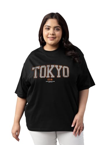 Image of JUNEBERRY 100% Pure Cotton Oversized Baggy Fit Cool Front Chest Graphic Printed Half Sleeve Plus Size T-Shirt for Women & Girls (Sizes: 2XL to 5XL)