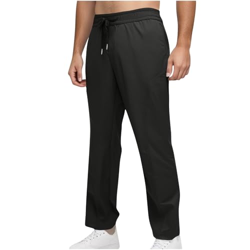 Men's Athletic Capris Pants Solid Color Waterproof Baggy Pants Elastic Waist Outdoor Training Sweatpants with Pockets