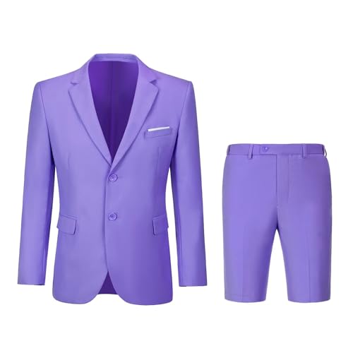 Men's Slim Fit Piece Suit Set,Two Button Solid Blazer Shorts