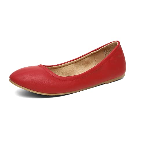 DREAM PAIRS Women's Sole-fina Solid Plain Walking Classic Ballet Flats Shoes 5 Red