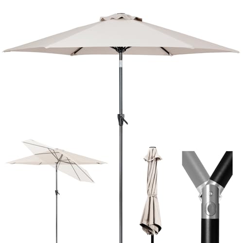 Tempera 9ft Patio Market Outdoor Table Umbrella with Push Button Tilt and Crank, Large Sun Umbrella with Sturdy Pole & Fade Resistant Canopy, Easy to Set, Beige