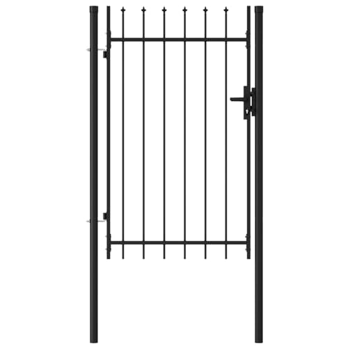 ShGaxin Cancela de Valla con una Puerta y Puntas, Puertas Metalicas Exterior, Puerta Jardin, Valla De Jardin, Puerta De Jardín, Acero Negro 1x1,5 m