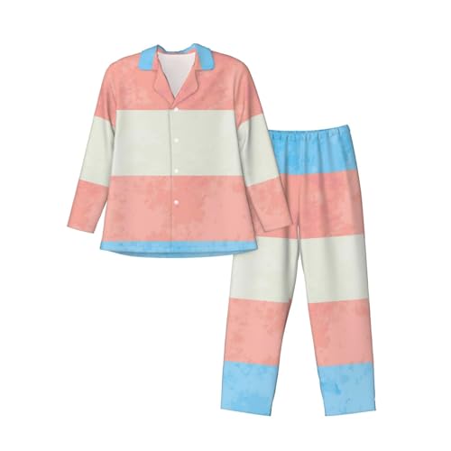 Transgender Pride Flag With Texture Mens Pajamas Set Button Down Sleepwear Set Long Sleeve Loungewear With Pockets3