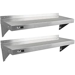 Estanteria Inoxidable KuKoo - 2 Estantes de Pared 125cm x 30cm de Acero Inoxidable para Café, Bar y Restaurante Estante Cocina Organizador Estante Metalico Cocina Pared Kitchen Wall Shelves con 2 Paños Microfibra GRATIS