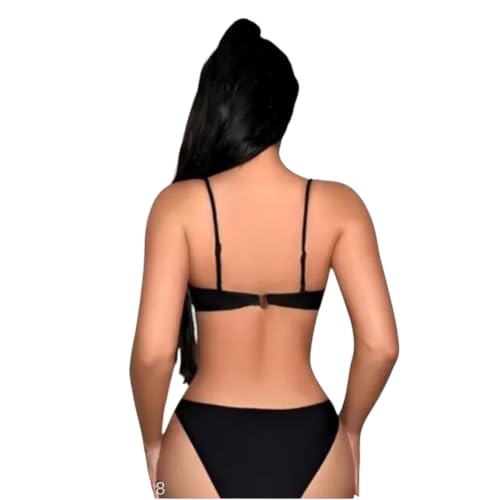 Image of Women's Black Cut Out One Piece Swimsuit | Monokini with Metal Ring Detail | Deep V Neck Backless Stretch Swimwear for Women