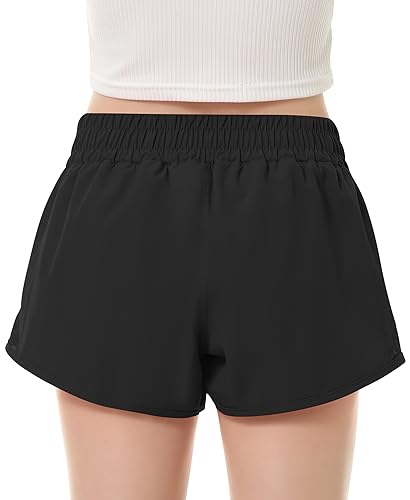DOCUMO Girls Athletic Shorts with Liner Lightweight Running Shorts (Black, X-Large)