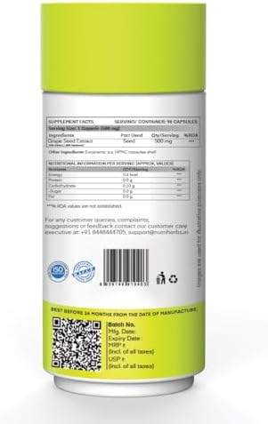 NUTRiHERBS Grape Seed Extract Capsules 500mg - Potent Antioxidant Supplement for Skin & Hair Health, Anti-Aging Support, and Immune Boost - 90 Vegan Capsules Pack of 3