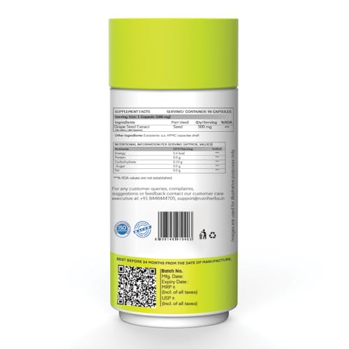 NUTRiHERBS Grape Seed Extract Capsules 500mg - Potent Antioxidant Supplement for Skin & Hair Health, Anti-Aging Support, and Immune Boost - 90 Vegan Capsules Pack of 3