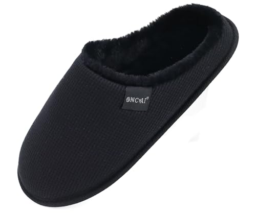 ONCAI Zapatillas Casa Mujer Espuma de Memoria Algodón Pantuflas 2026 para Invierno Peludo Faux Fur Imitación Forro de Sintética Suela de Goma Antideslizante Peluche Negro Talla 42