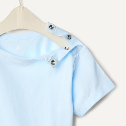 Amazon Essentials x Sofia Grainge Baby Boys' Cotton Crewneck Short Sleeve T-Shirts with Shoulder Snap, Pack of 2, Light Blue/Stripe, 18 Months - image 5