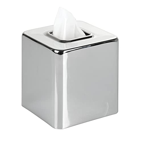 mDesign Metal Square Tissue Box Cover Modern Facial Paper Holder - Accessories for Bathroom Vanity Countertop Bedroom Dresser Night Stand Desk Office and End Table - Unity Collection - Chrome