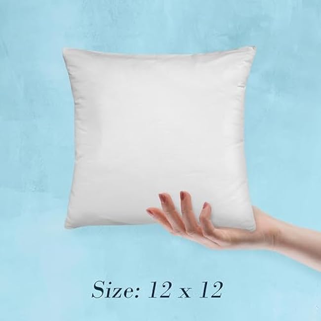 Mocassi Premium Ultra Soft Throw Pillow Inserts Pack of 2 Soft Poly-Cotton Cover with Siliconized Fiber Fill - Set of 2 Fluffy Cozy Sofa Bed Couch Decorative 12x12 Inches White Cushion Inserts
