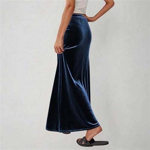 Women Velvet Maxi Skirt, Fashion High Waist Tie-Up Casual Skirts A-Line Swing Loose Clothes4