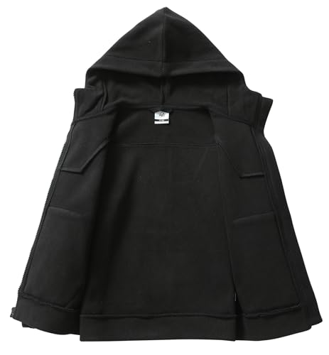 BYLESIN Moletom com capuz de lã quente para meninos com zíper e manga comprida com bolsos, Preto 01,