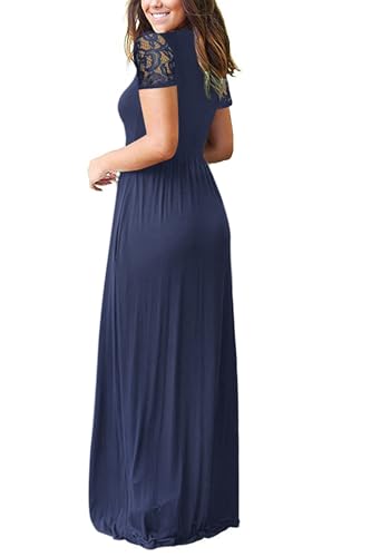 Image of AUSELILY Maxi Dresses for Women Summer Lace Short Sleeve V Neck Wrap Dress | Lace Short Sleeve, Two Pockets, V-Neck Wrap Waist Long Dress