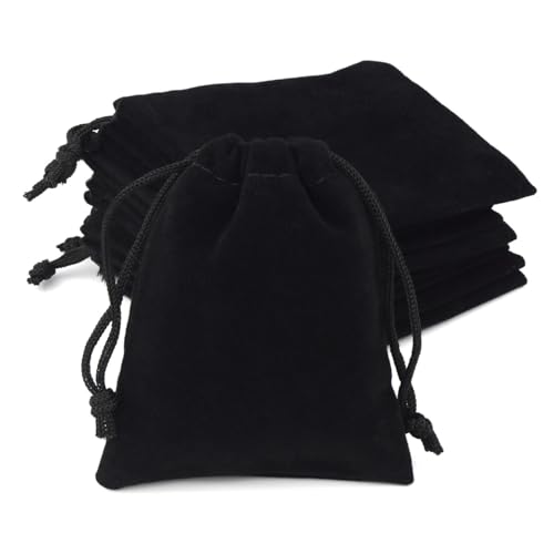 10 Pieces Velvet Drawstring Jewelry Pouches - Gift Bags for Wedding Party Favors, Candy, Christmas - Small Cloth Bags (Black)