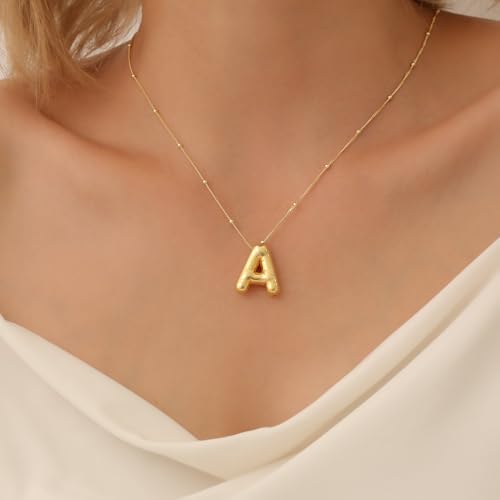 BAYLAY Bubble Letter Necklace Gold - 18K Gold Plated Balloon Letter Necklace R Pendant Bubble Necklace Gold Bubble Letter Necklace for Women