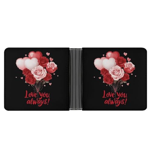 Valentines Love You Always Cute Slim Bifold Wallet for Men Stylish Front Pocket Purse with Card Holder Slots