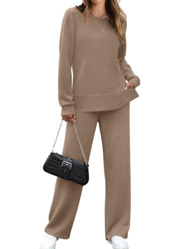 Image of OFEEFAN Women's 2 Piece Lounge Set Travel Airport Outfits Side Slit Tracksuit Wide Leg Loungewear Baggy Comfy Sweatsuit S-3XL