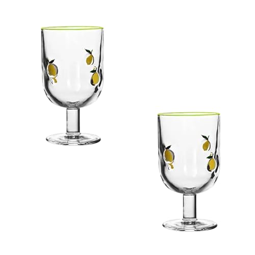 BUBEFSKD Säftegläser Vintage Zitronenmuster 4er Set Stabile 360-ml Glasbecher Für Cocktails Wasserdekoration Party Unverzichtbare Dekorative Zitronengläser Für Partys