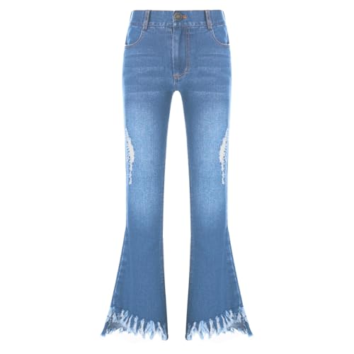 JEYPINMI Toddler Girls Bell Bottoms Slim Fit Ripped Denim Leggings Elastic Waist Flare Pants2