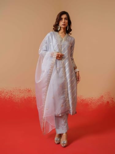 Image of Kaari Women's Embroidered Kurta Set with Dupatta - Festive Kurta Set for Women Polyester