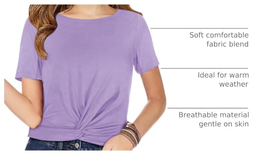 Image of Haloumoning Girls Short Sleeve T Shirts Kids Summer Twist Front Crop Tops Fashion Tees 5-14 Years