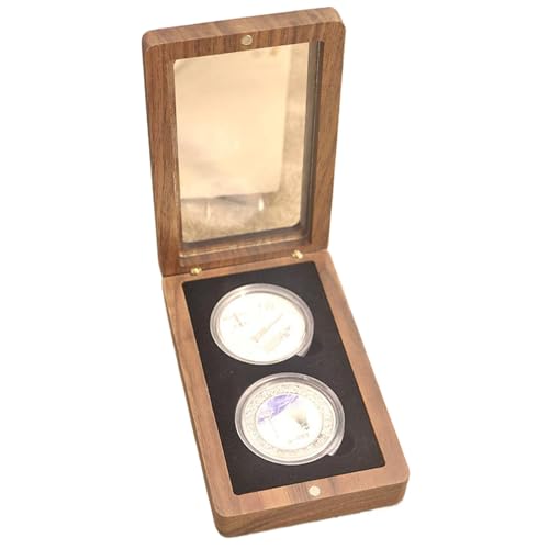 Lawnrden Desafío Display de Monedas Elegant Wood 2 Case de Monedas con Titular Compacto de Cubierta de Vidrio con Cierre magnético para Joyas y coleccionistas |
