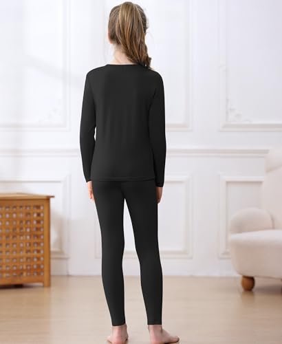 QooNoo Girls Thermal Underwear Kids Long Johns Base Layer Set Winter Fleece Lined Top and Bottom Set3