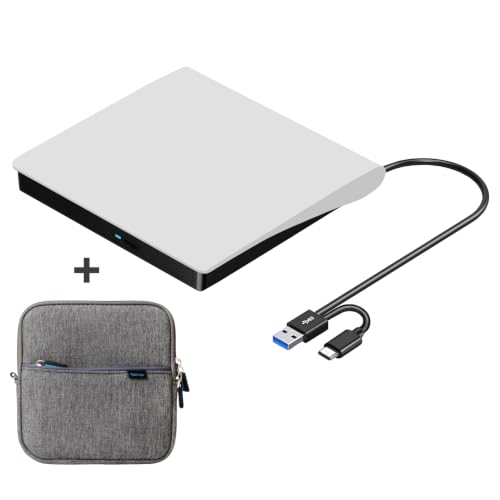 Image of ROOFULL External CD DVD Drive for Mac Laptop USB 3.0 & USB-C | With Carrying Case, Portable CD DVD Burner Reader Writer Player ROM+ /-RW Disc Drive for Apple MacBook Windows PC Computer