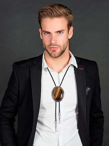 Image of Jeilwiy Bolo Tie for Men Western Cowboy Tie Necklace Gold Bolo Tie Leather Necktie Halloween Tie Accessories for Women