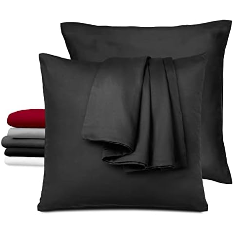 Dreamzie - Set of 2 Satin Pillowcases, 60x60cm Black - Hair and Skin Protection, Hypoallergenic and Breathable , Zipper Closure Cover