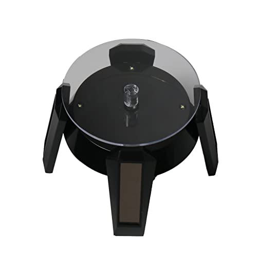 Solar Powered Rotating Jewelry Display Stand,Jewelry Ring Bracelet Mobile Phone Watch Display Stand, 360 Degrees Rotating Turntable Watch Phone Jewelry Display Stand with LED Light (Black)