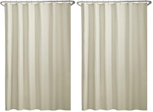 MAYTEX Water-Repellent Fabric Shower Curtain Liner with Weighted Hem, Soft Microfiber, Quick Drying and Washable Shower Liner, 70' x 72', Bone (Pack of 2)