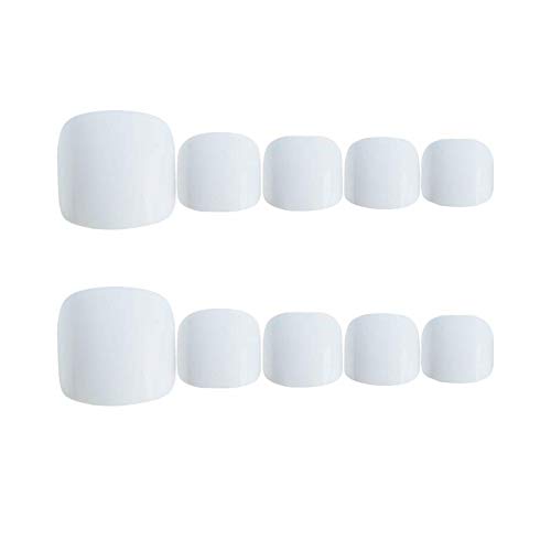 Laza 24pcs White Fake Toe Nails Square Full Cover Glossy Ivory Acrylic False Nail Tips Kits Sets with Glue Tabs Nail File Wood Stick for Women Girls DIY Home Salon Art Decoration - Pure Lily