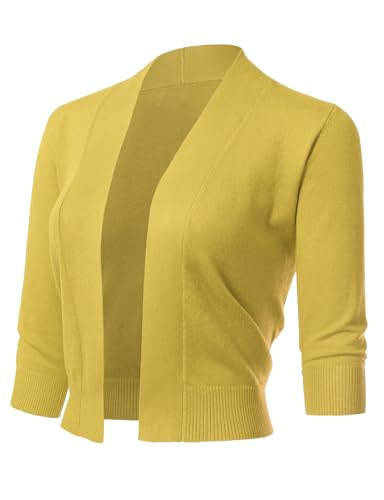 Image of Allsense Women's 3 /4 Sleeve Cropped Shrug Cardigan | Classic Bolero, Open-Front, Lightweight Soft Fine Knit Cover Up