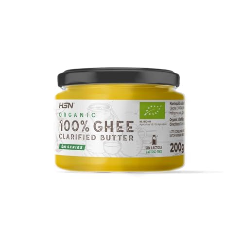 HSN Ghee Mantequilla Clarificada Orgánica 200g | 100% Leche de Vaca Ecológica | Certificado Ecológico | Libre de Lactosa | Sin Aditivos Sin Sal