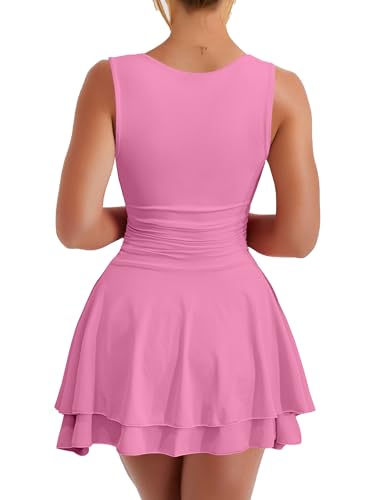 Image of Kaximil Women's Square Neck Ruffle Hem Mini Dress Ruched Waist Short Party Dresses